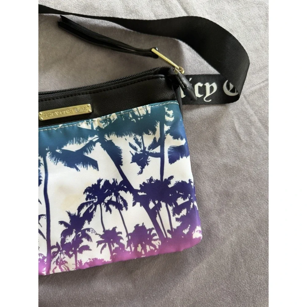 Juicy Couture Crossbody Bag Palm Tree Logo Strap Heart Charm Black Pink